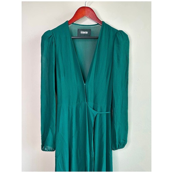 Reformation Milan Carnation Emerald Green Maxi Wrap Dress - Picture 4 of 10